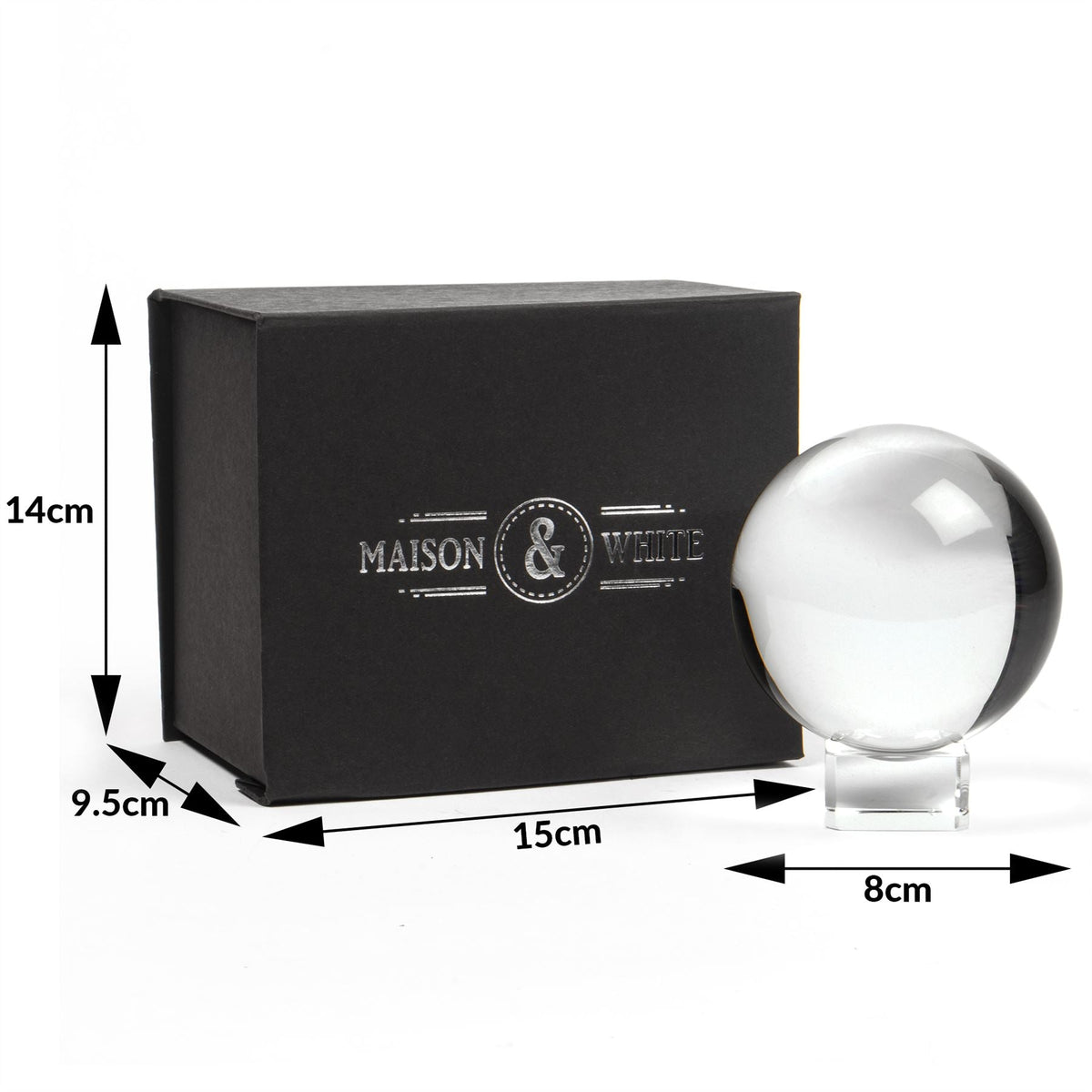 Maison & White K9 Clear Crystal Photography Ball | 80mm Glass Lensball | Stand, Cleaning Cloth, Pouch & Gift Box