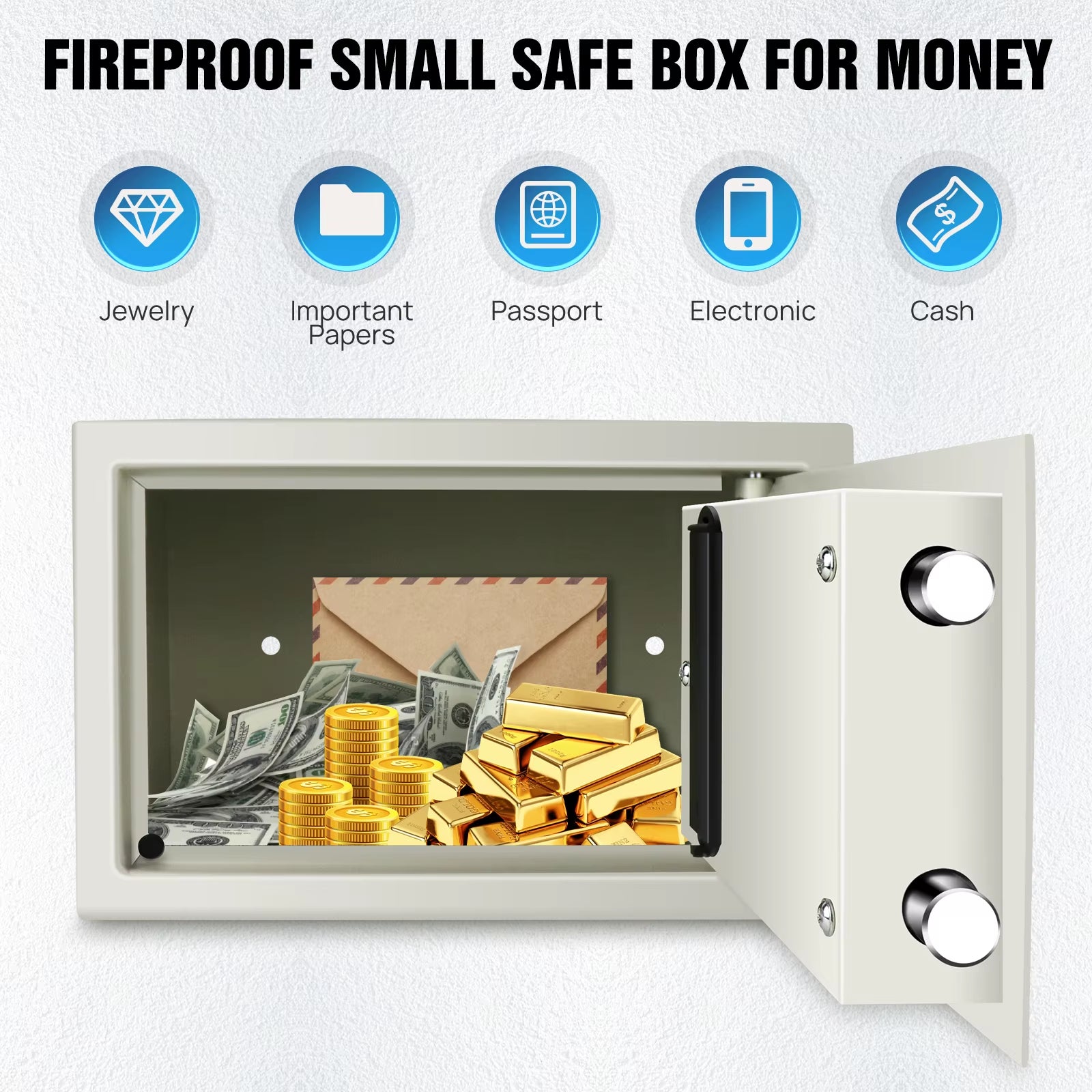 Safes for Home Fireproof Waterproof with 2 Manual Override Keys,Security Safe Cash Box with Double Digital Keypad and Key