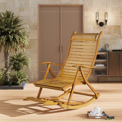 Bamboo Rocking Chair Foldable Recliner, Bamboo Chair, Natural Wood