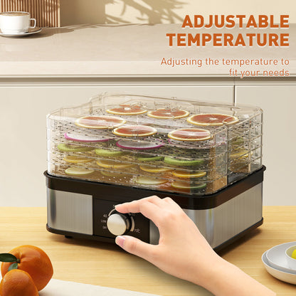 5 Tier Food Dehydrator, 245W Stainless Steel Food Dryer Machine with Adjustable Temperature for Drying Fruit, Meat, Vegetable, Jerky and Pet Treat, Black
