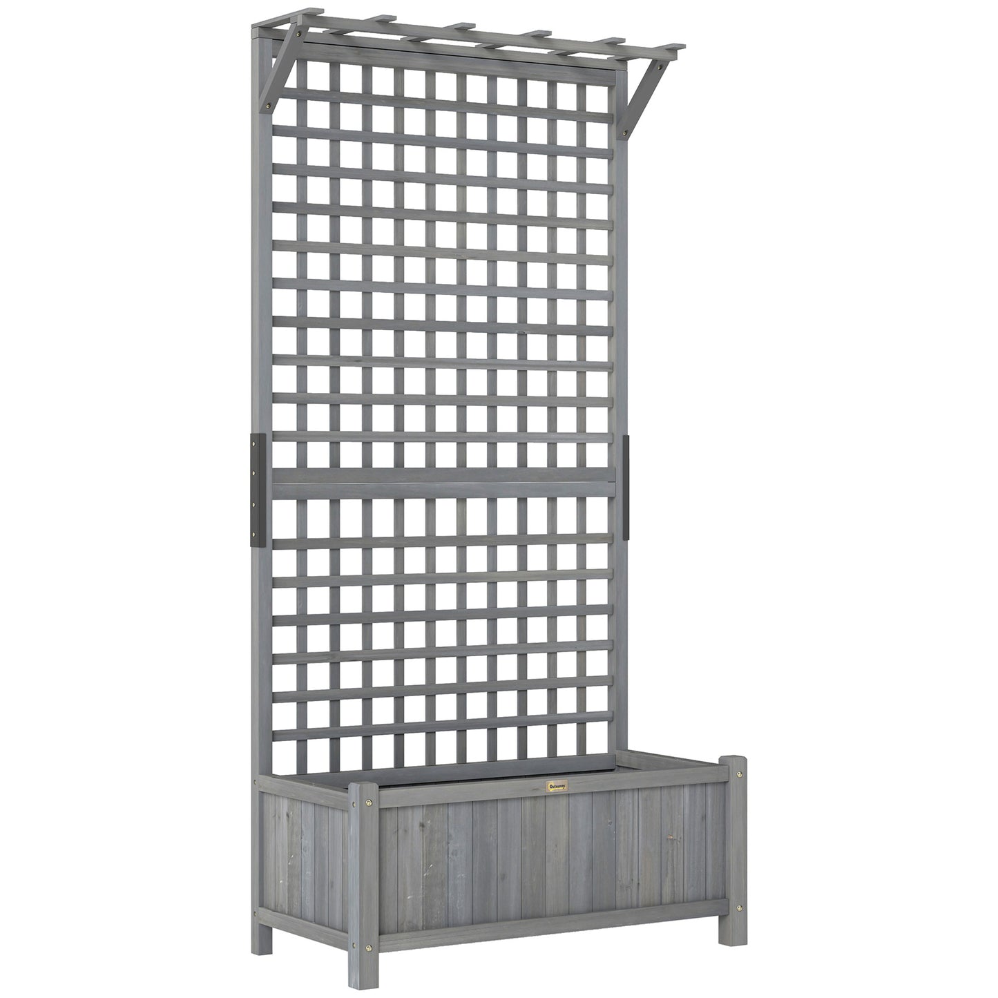 Raised Bed with Drainage Holes, Wood Planter with Trellis for Climbing Plants to Grow Vegetables, Flowers, Dark Grey