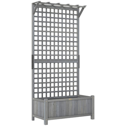 Raised Bed with Drainage Holes, Wood Planter with Trellis for Climbing Plants to Grow Vegetables, Flowers, Dark Grey