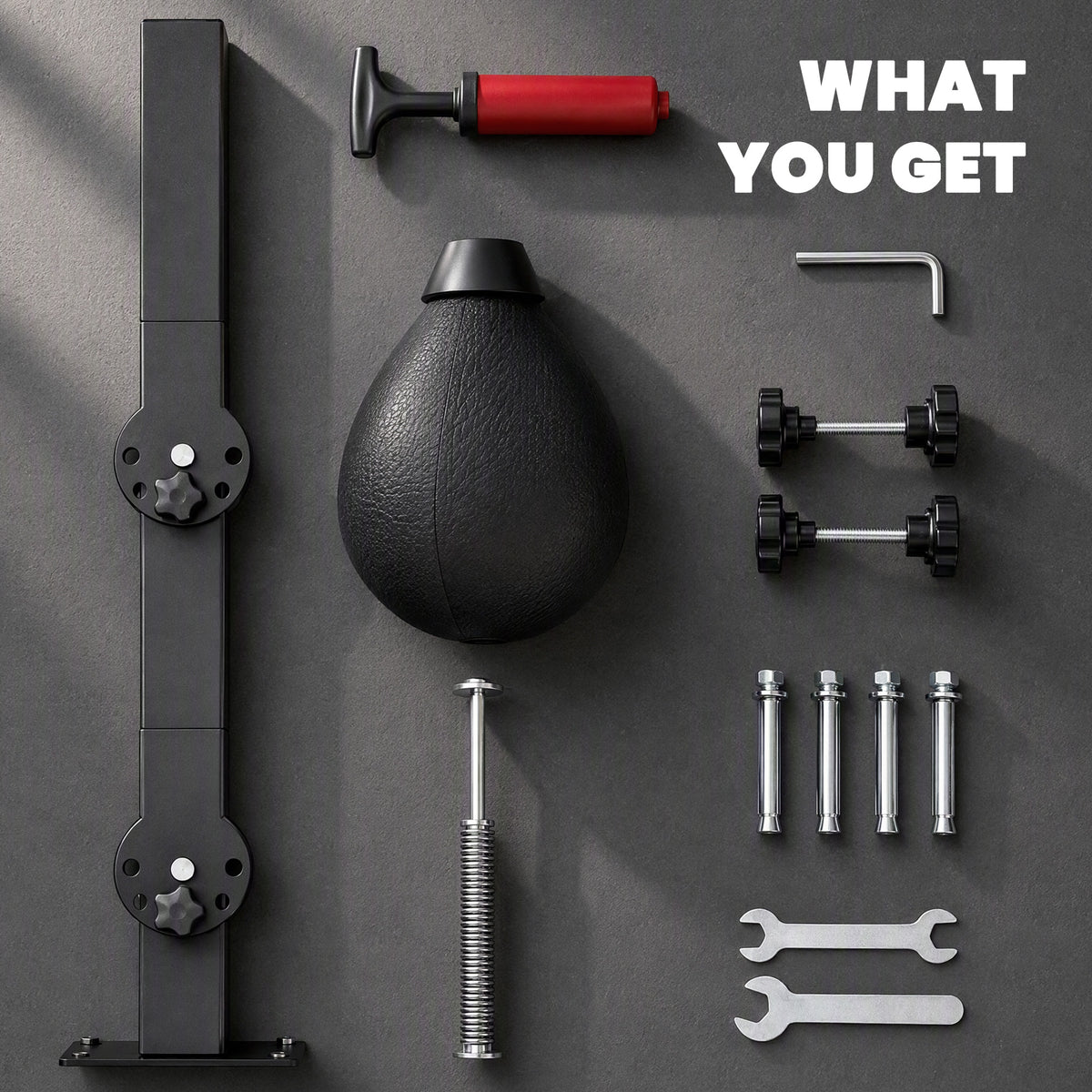 Wall-Mounted Boxing Speed Bag | Height-Adjustable Reflex Training Equipment | PU Bag with Pump & Mounting Kit | Black