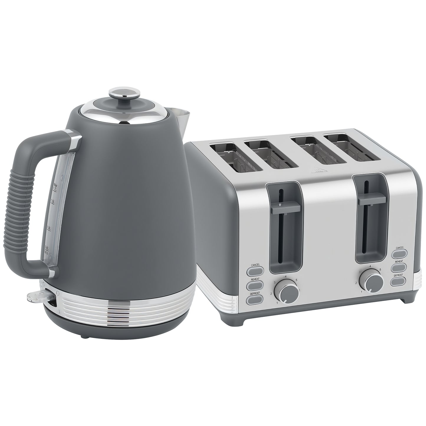 Stainless Steel Kettle and Toaster Set, 1.7L 3000W Rapid Boil Jug Kettle with UK Strix Thermostat, Limescale Filter, 4 Slice Toaster with 7 Browning Controls