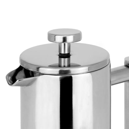 Maison & White French Press Cafetière | 350ml Double-Walled Stainless Steel Coffee Maker | Filter, 2 Spoons & Scoop Clip Set | Polished Silver