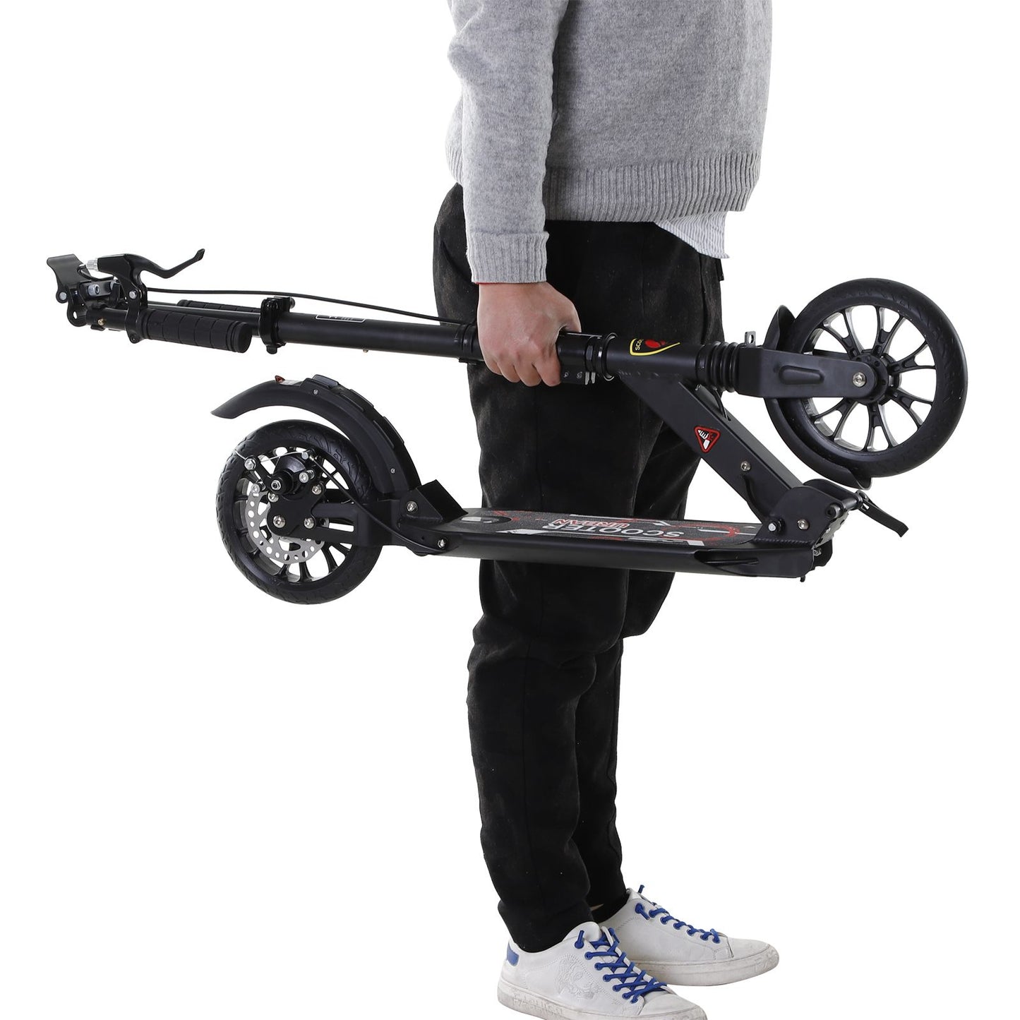 HOMCOM Teens Adult Kick Scooter Foldable Adjustable Aluminum Ride On Toy For 14+ w-Dual Brake System Shock Mitigation System-Black 95.5-110.5H CM
