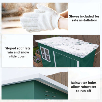 8.5 x 6ft Storage Shed Galvanised Steel Garden Shed, Metal Shed W/ Foundation Kit, Window, Lockable Wide Doors, Air Vents for Outdoor, Green