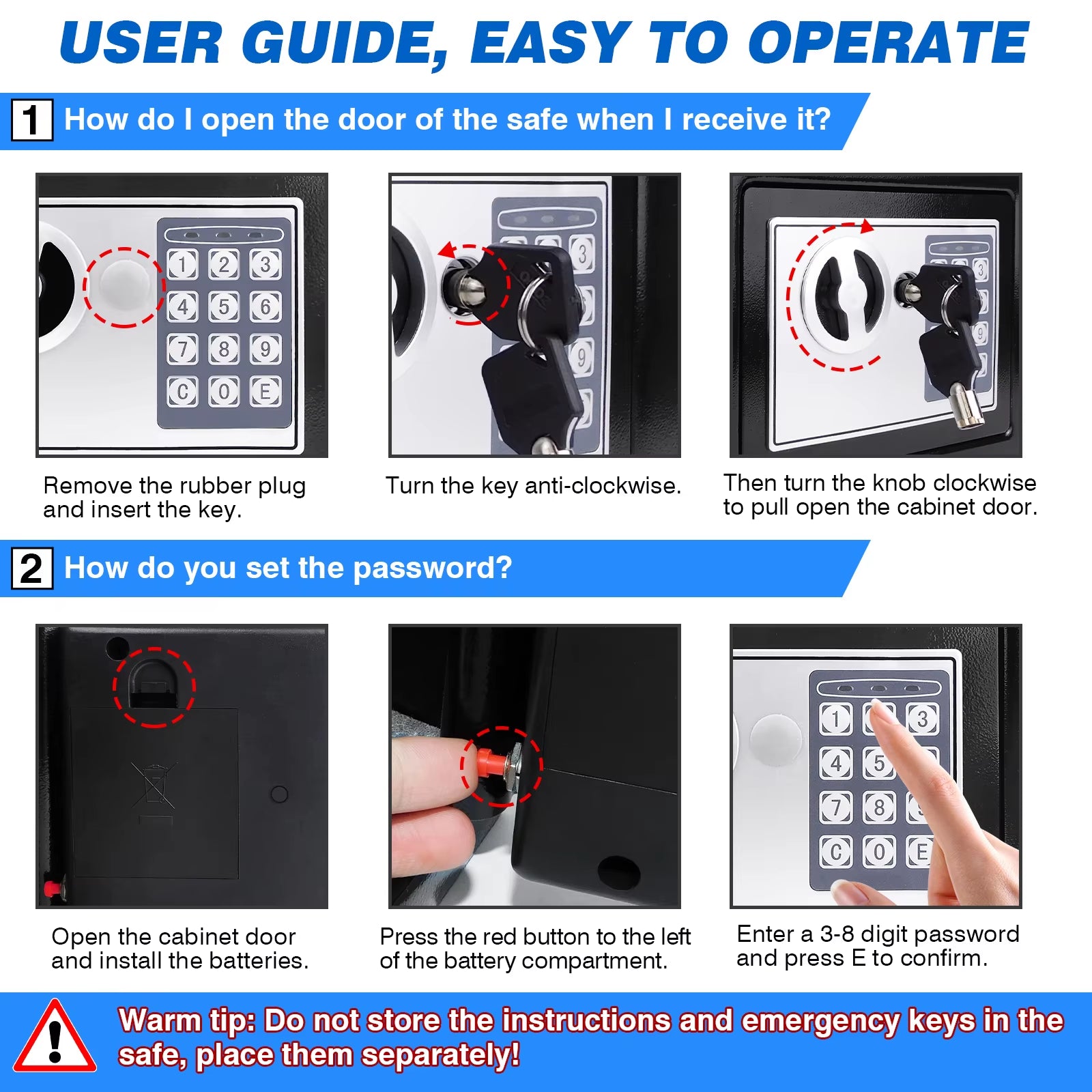 Safes for Home Fireproof Waterproof with 2 Manual Override Keys,Security Safe Cash Box with Double Digital Keypad and Key