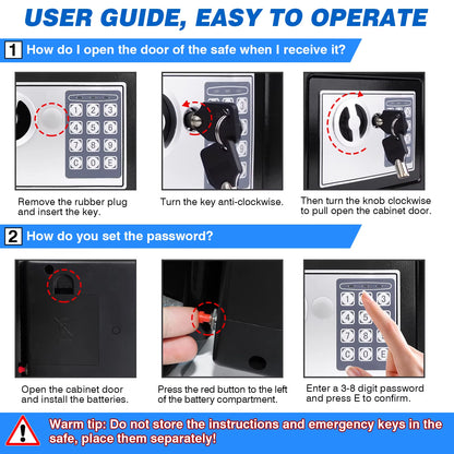 Safes for Home Fireproof Waterproof with 2 Manual Override Keys,Security Safe Cash Box with Double Digital Keypad and Key