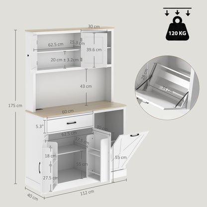 Kitchen Pantry Cabinet | 112W x 175H cm | Barn-Style Doors, Drawer, Spice Racks & Tilt-Out Bin Storage | White & Oak-Effect