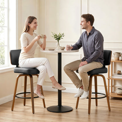 Bar Stools Set of 2 | 360° Swivel | 66cm Seat Height | 7.5cm Padded PU Seat | Curved Backrest | Steel Footrest | Poplar Wood Frame | Fire-Retardant Foam | 44x49x95cm | 120kg | Fits 89–99cm Bar Tables | Black