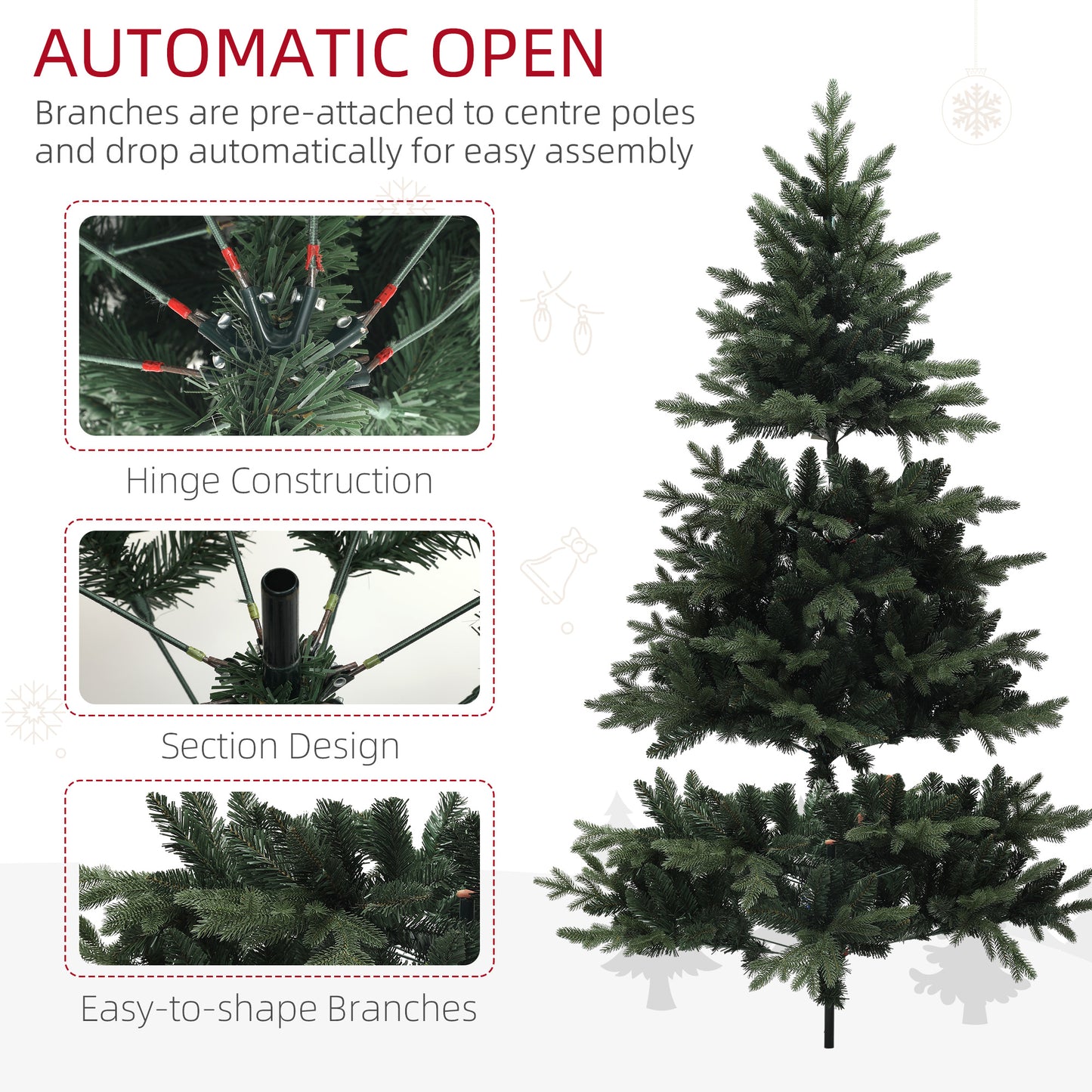 6ft Artificial Spruce Christmas Tree with 1696 Branch Tips and Foldable Steel Base, Realistic Hinged Tree, Holiday Décor for Home Office, Green