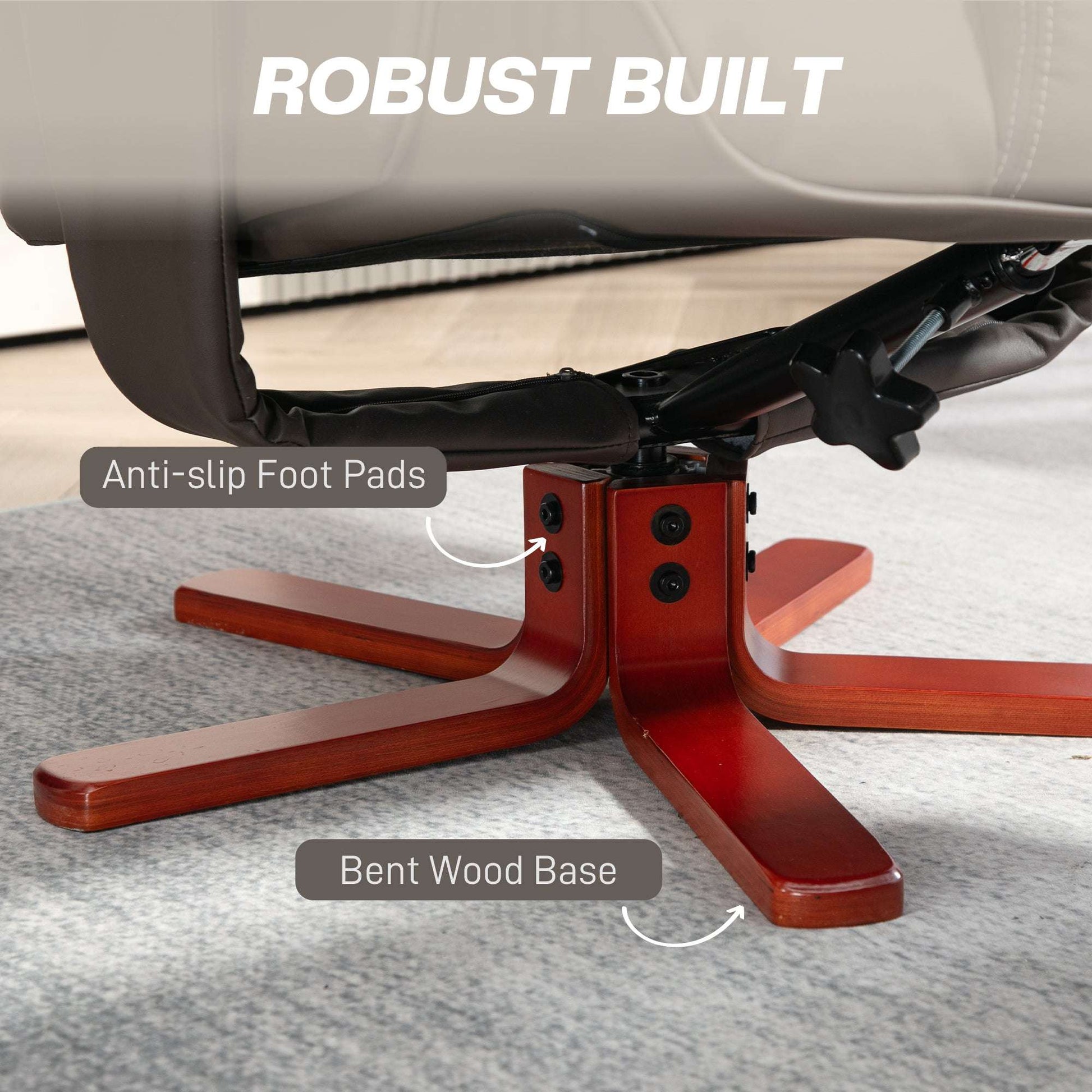 Faux Leather Manual Recliner and Footstool Set - Brown / Black