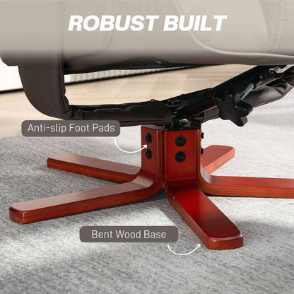 Faux Leather Manual Recliner and Footstool Set - Brown / Black