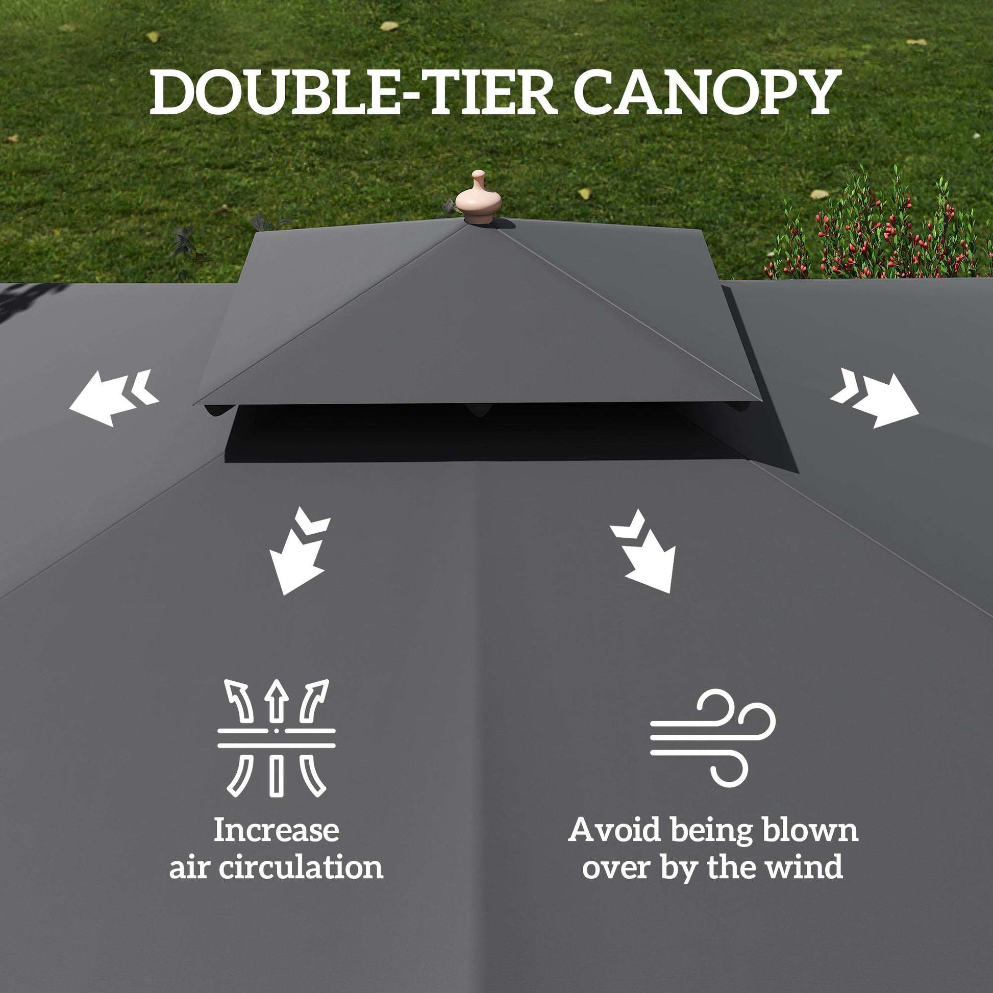 Outsunny 3x3(m) Garden Sun Umbrella with Double Tier - Black