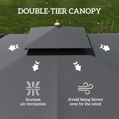 Outsunny 3x3(m) Garden Sun Umbrella with Double Tier - Black