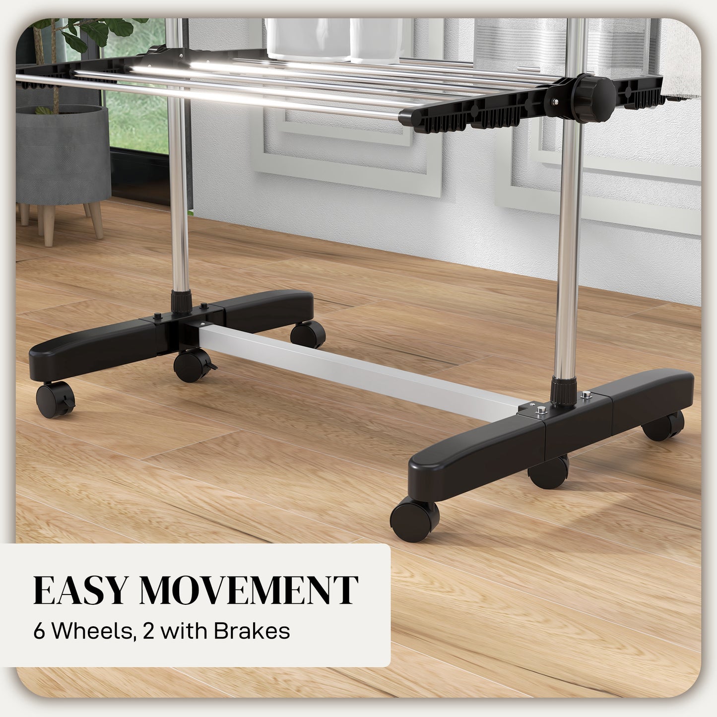 Shelf Collapsing Clothes Horse, With Side Arms and Wheels - Black