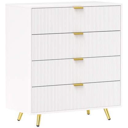 Elegant Four-Drawer Bedside Table - White