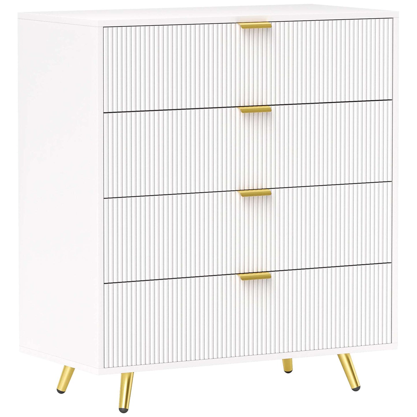Elegant Four-Drawer Bedside Table - White