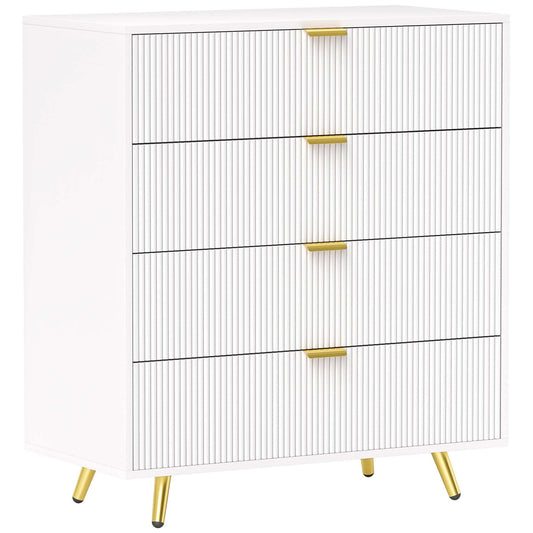 Elegant Four-Drawer Bedside Table - White