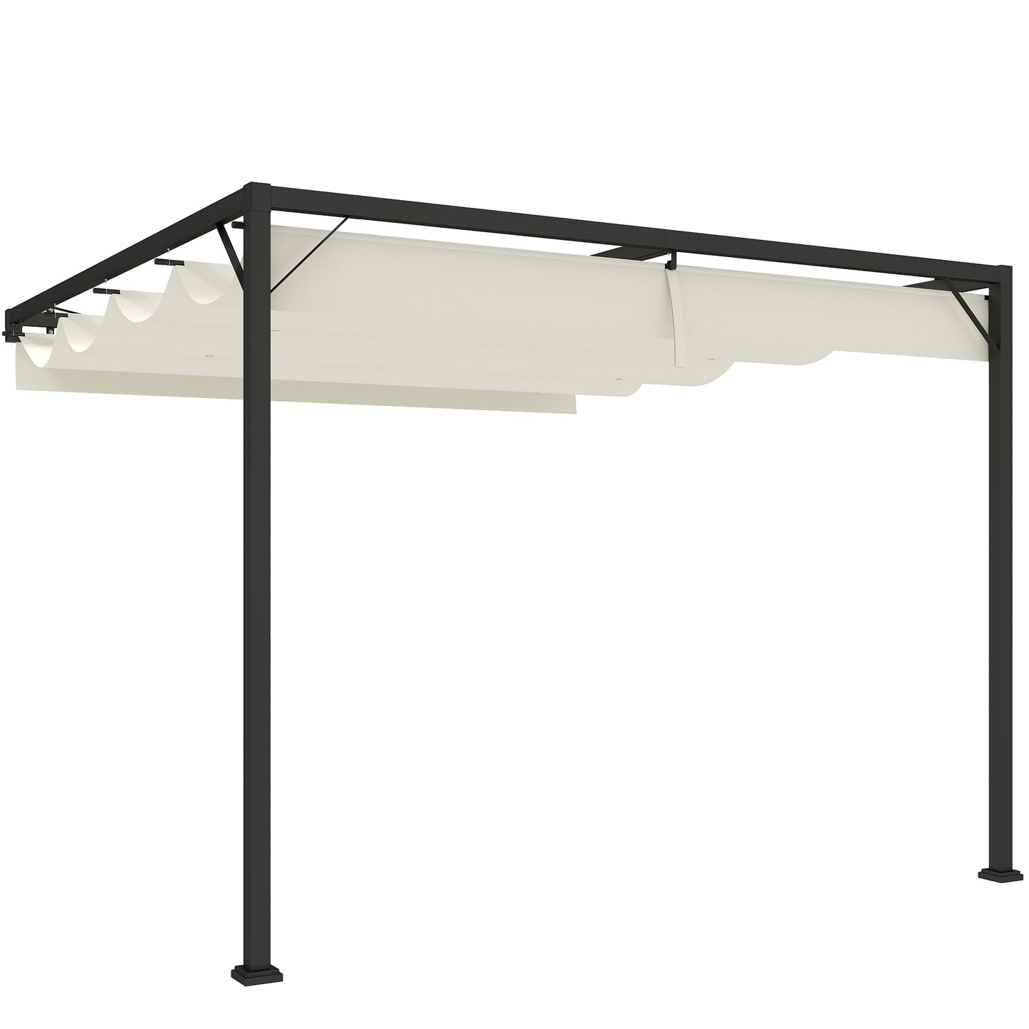 Outsunny 3 x 3(m) Outdoor Wall Mounted Pergola with Retractable Canopy -Cream White