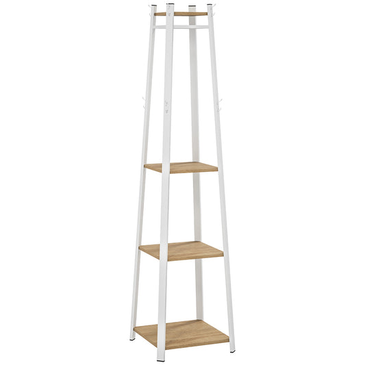 Compact Freestanding Coat Rack Organiser -  White/Oak