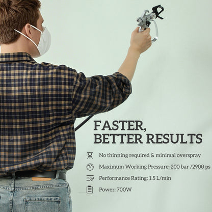 Airless Paint Sprayer, Thinning-Free, Electric Fence Paint Sprayer for Exterior and Interior DIY Painting Projects, Wall Spray Gun Machine, Household Use, 1.5L/min, 200Bar, 7.5m Hose Dark Blue