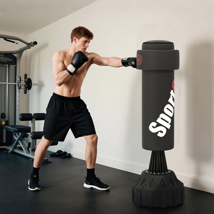 Freestanding Punching Bag with Adjustable Strike Pad | Fillable Base | Height 65–175cm | Boxing Wraps Included | Black