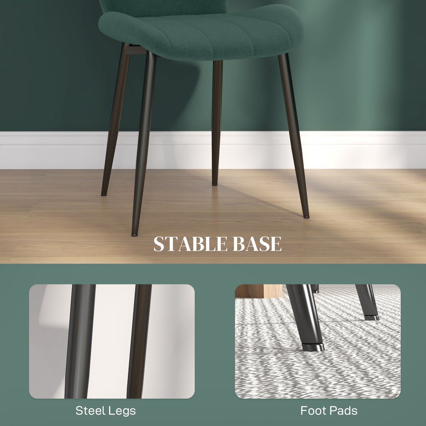 Retro Style Set of Four Flannel Relaxed Tub Dining Chairs - Green