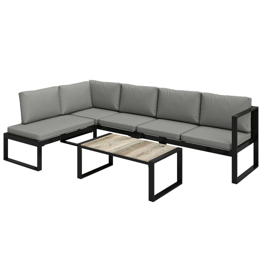 4-Piece L-Shape Garden Sofa Set | 2 Loveseats | Armless Chair | Coffee Table | Texteline Mesh | 10cm Seat & 16cm Back Cushions | 240kg | Dark Grey