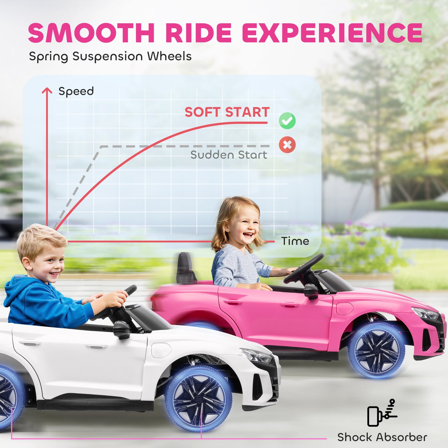 Audi RS E-Tron GT Licensed 12V Kids Electric Ride-On Car, with Remote Control, Suspension System, Lights, Music, Motor - Pink
