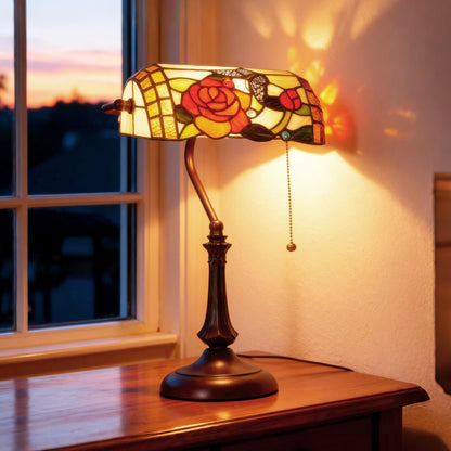 Tiffany-Style Rose and Butterfly Table Lamp - Multi