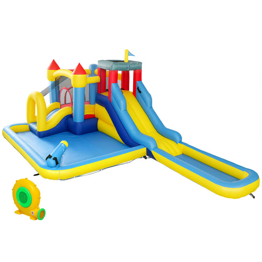 AIYAPLAY Inflatable Bouncy Castle, Kids Water Bounce House 6 in 1 with 550W Blower, 2 Slides for Garden, Party, Outdoor Indoor