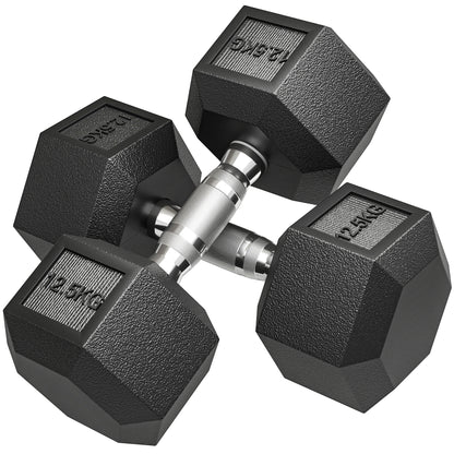 25KG Rubber Hex Dumbbell Portable Hand Weights Dumbbell Home Gym