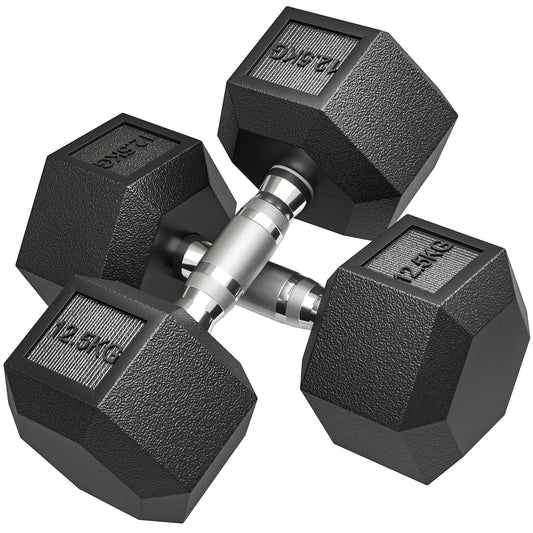 25KG Rubber Hex Dumbbell Portable Hand Weights Dumbbell Home Gym