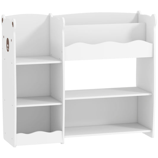 Kids Toy Storage Unit & Bookshelf – Bear Design, Sectioned Shelves, 79cm Child-Height, MDF, For Bedroom, Nursery & Playroom – White