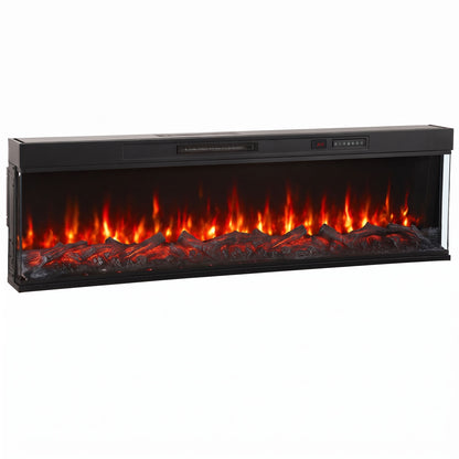 153cm Electric Fireplace Insert | 3-Sided Panoramic Log Effect | 900/1800W, 12 Colours, Remote & Weekly Timer | Black