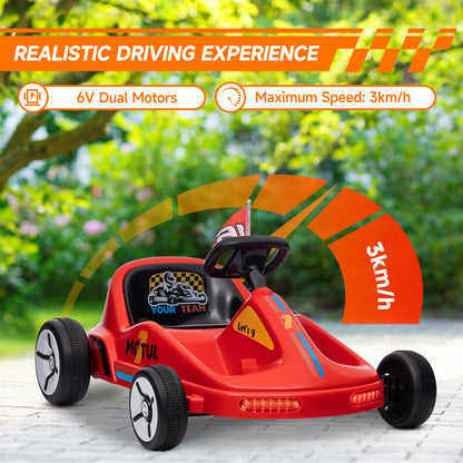 AIYAPLAY 6V Electric Go Kart for Kids with Music, Light, Horn, for 3-5 Years, Red / Blue / Yellow