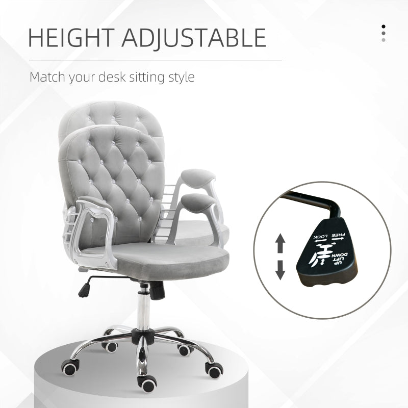 Vinsetto Height Adjustable Home Office Chair, Button Tufted Computer Chair with Padded Armrests and Tilt Function