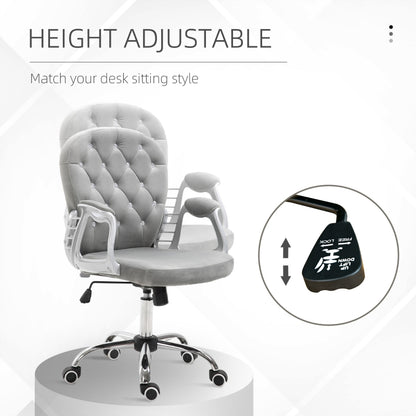Vinsetto Height Adjustable Home Office Chair, Button Tufted Computer Chair with Padded Armrests and Tilt Function