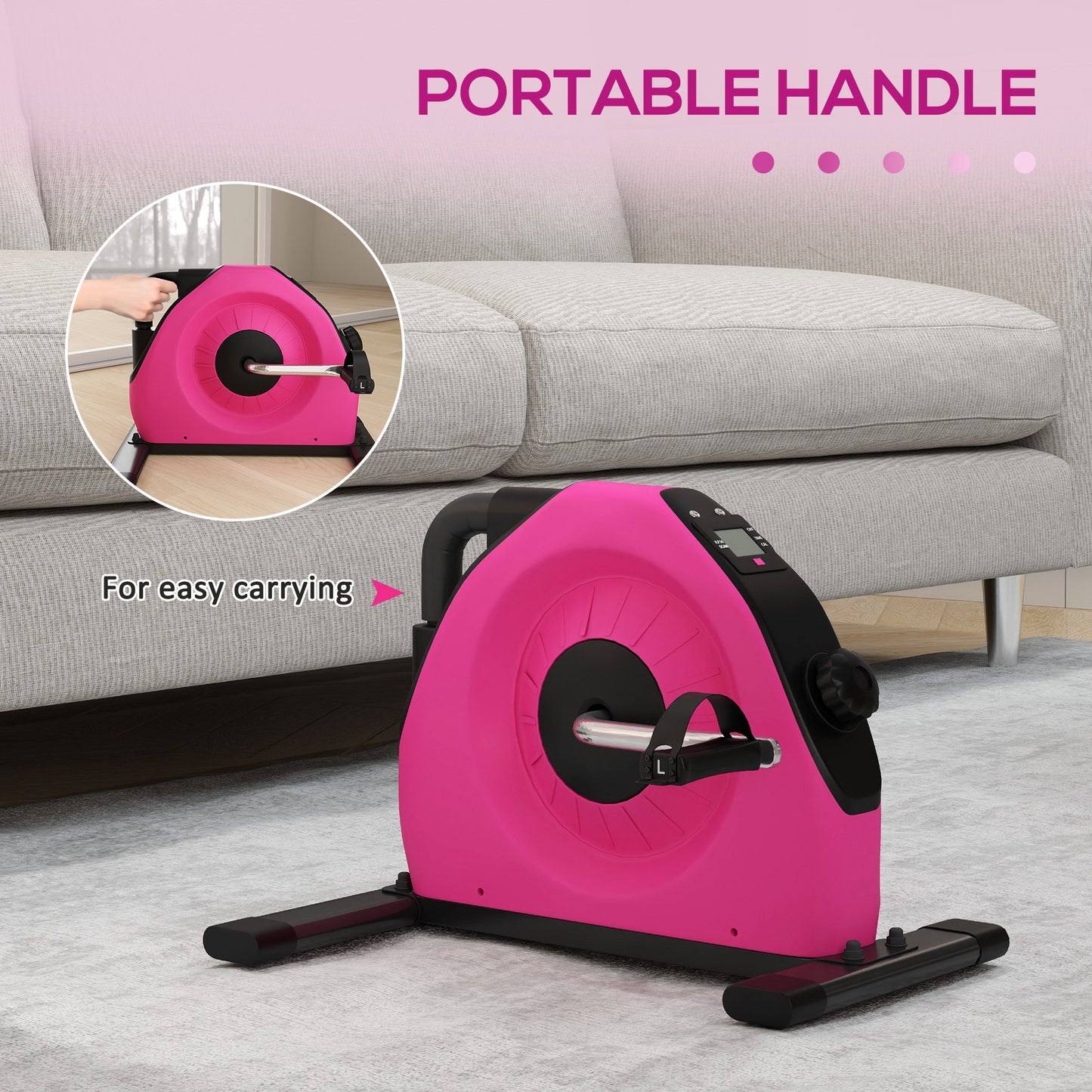 SPORTNOW Mini Exercise Bike, Portable Under Desk Pedal Exerciser with LCD Display for Legs and Arms Rehabilitation and Therapy, Red