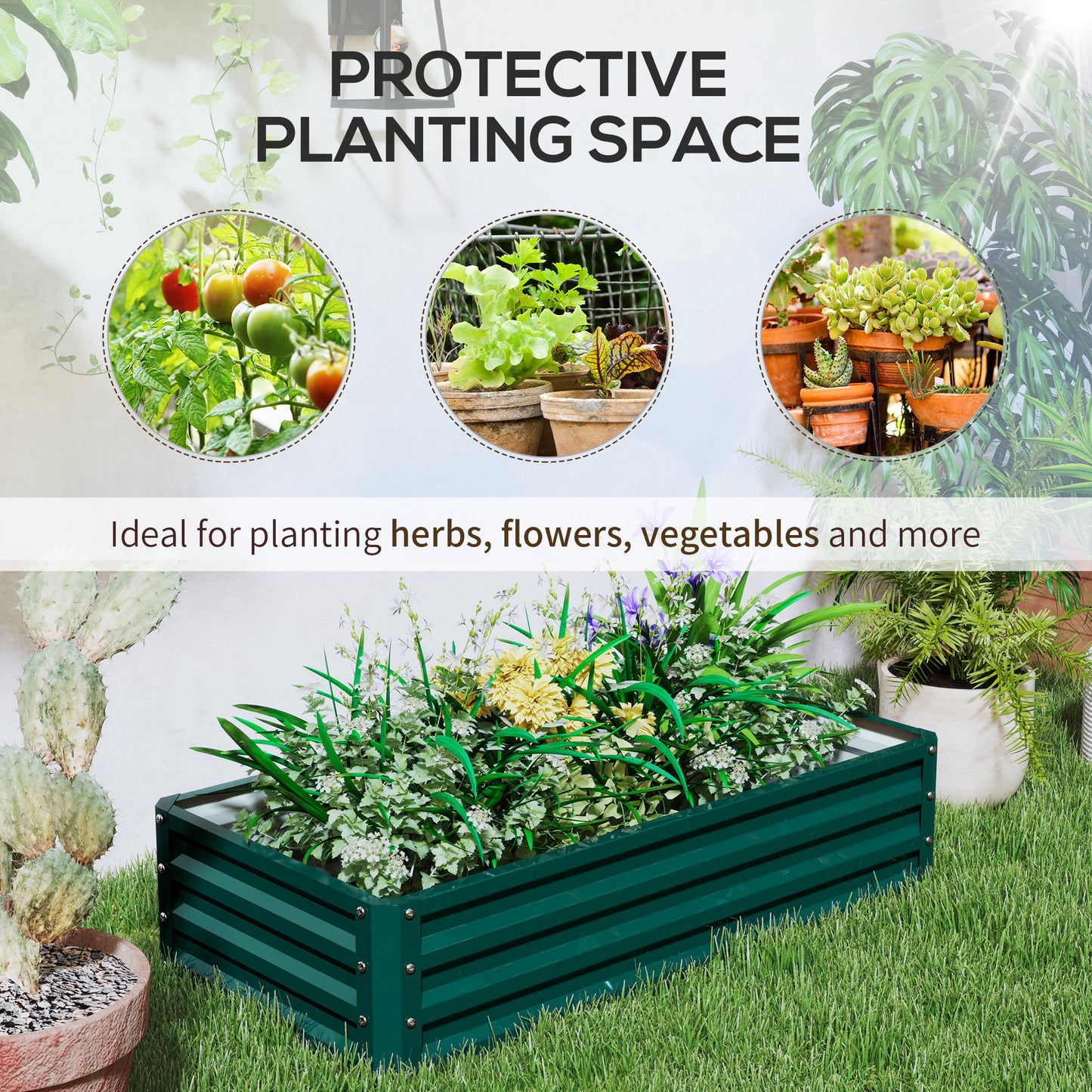 Set of 2 Raised Beds for Garden, Galvanised Outdoor Planters for Herbs Vegetables, Use for Patio Balcony, Green