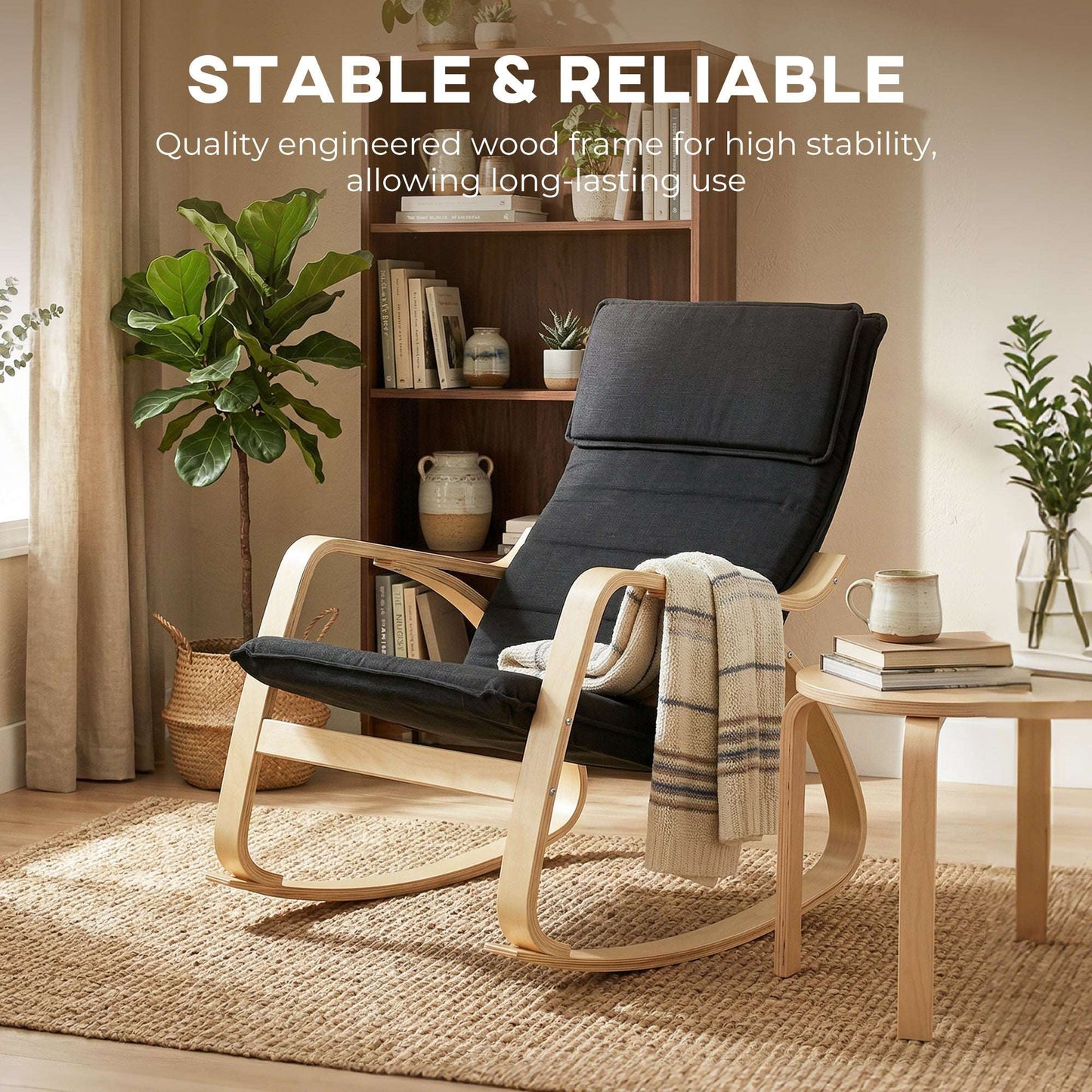 Lounge Chair, Comfortable Relax Rocking Chair with Headrest, 67W x 92D x 89H cm, Black
