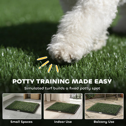 PawHut Dog Toilet Tray with 2 Artificial Grass Mats | Black & Green | PP PE | 76x50.5x3.5cm | 3-Layer Drainage System | Medium Dogs up to 50cm | Indoor Balcony Yard | No Assembly