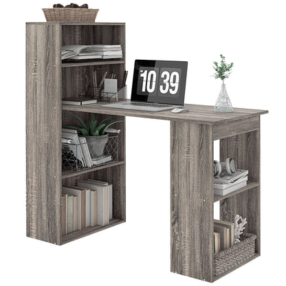 120cm Modern Computer Desk Bookshelf Study Table Workstation PC Laptop Writing Home Office 6 Shelves, Grey Wood-Effect