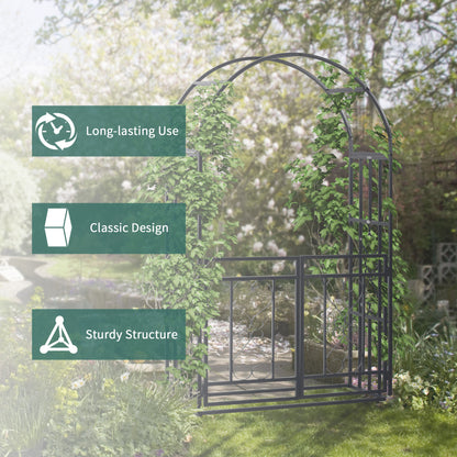 Outdoor Garden Arch with Double Gates, Metal Garden Arbor for Climbing Plants, Roses, Vines, Wedding Arch for Outdoor, 114L x 50W x 206H cm