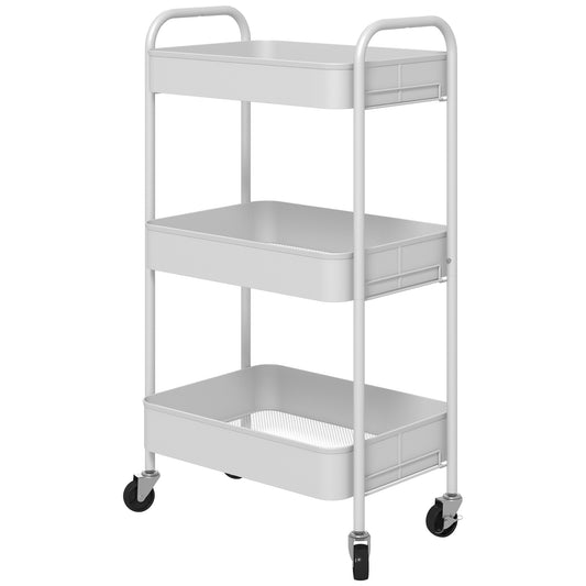 Three-Tier Steel Storage Trolley - White