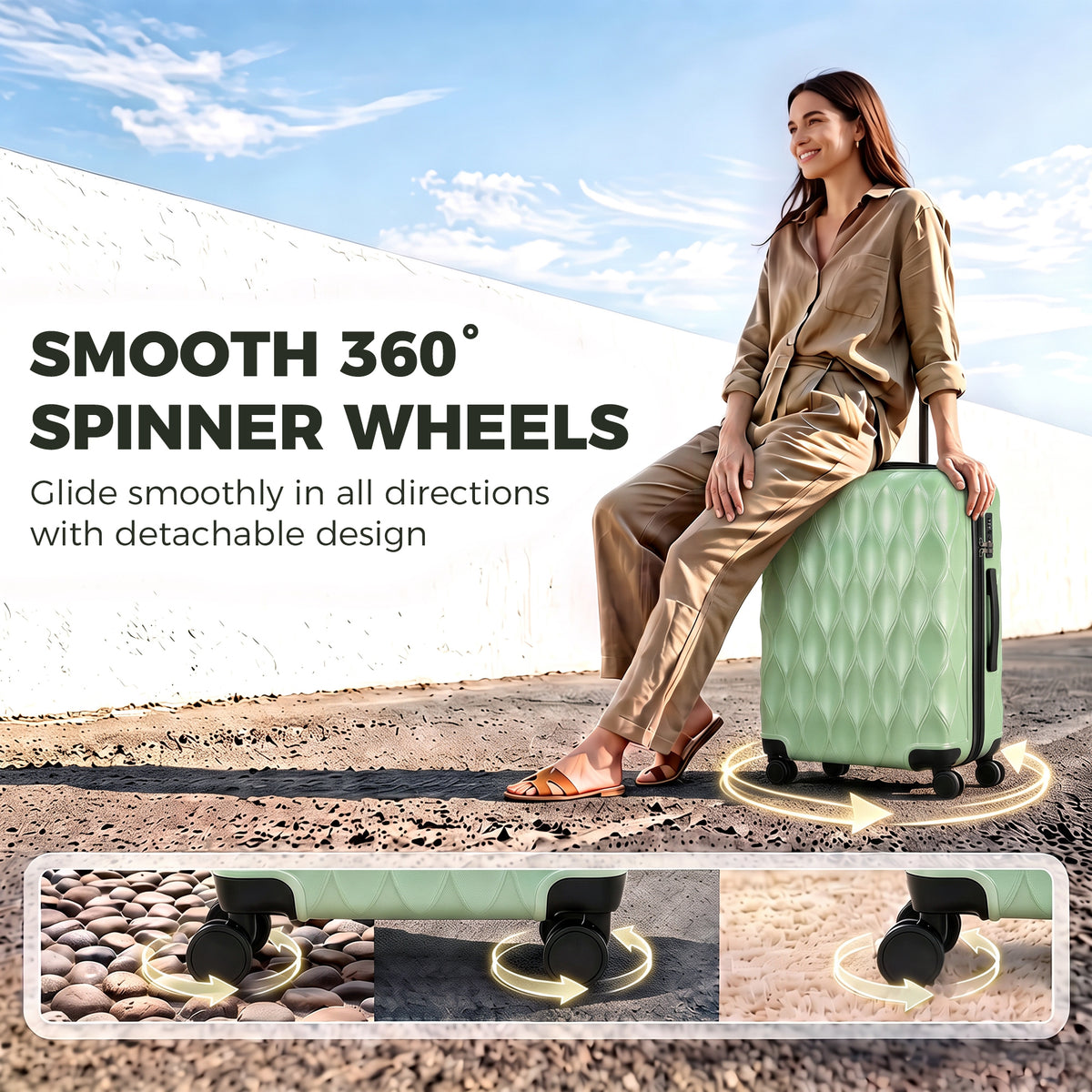 2-Piece Hard Shell Luggage Set | TSA Lock with USB Port | 20 & 12 Inch Spinner Suitcases | 41L + 14L Capacity | Green or Black