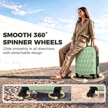 2-Piece Hard Shell Luggage Set | TSA Lock with USB Port | 20 & 12 Inch Spinner Suitcases | 41L + 14L Capacity | Green or Black