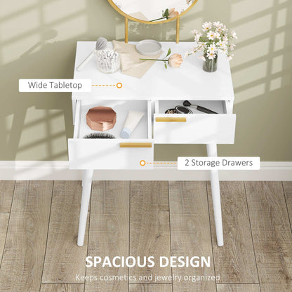 Dressing Table with Round Mirror - White